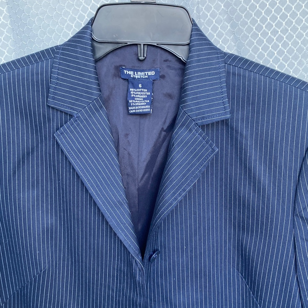 Vintage 90s The limited navy blue pin stripe blazer hidden shoulder pad - Picture 16 of 17